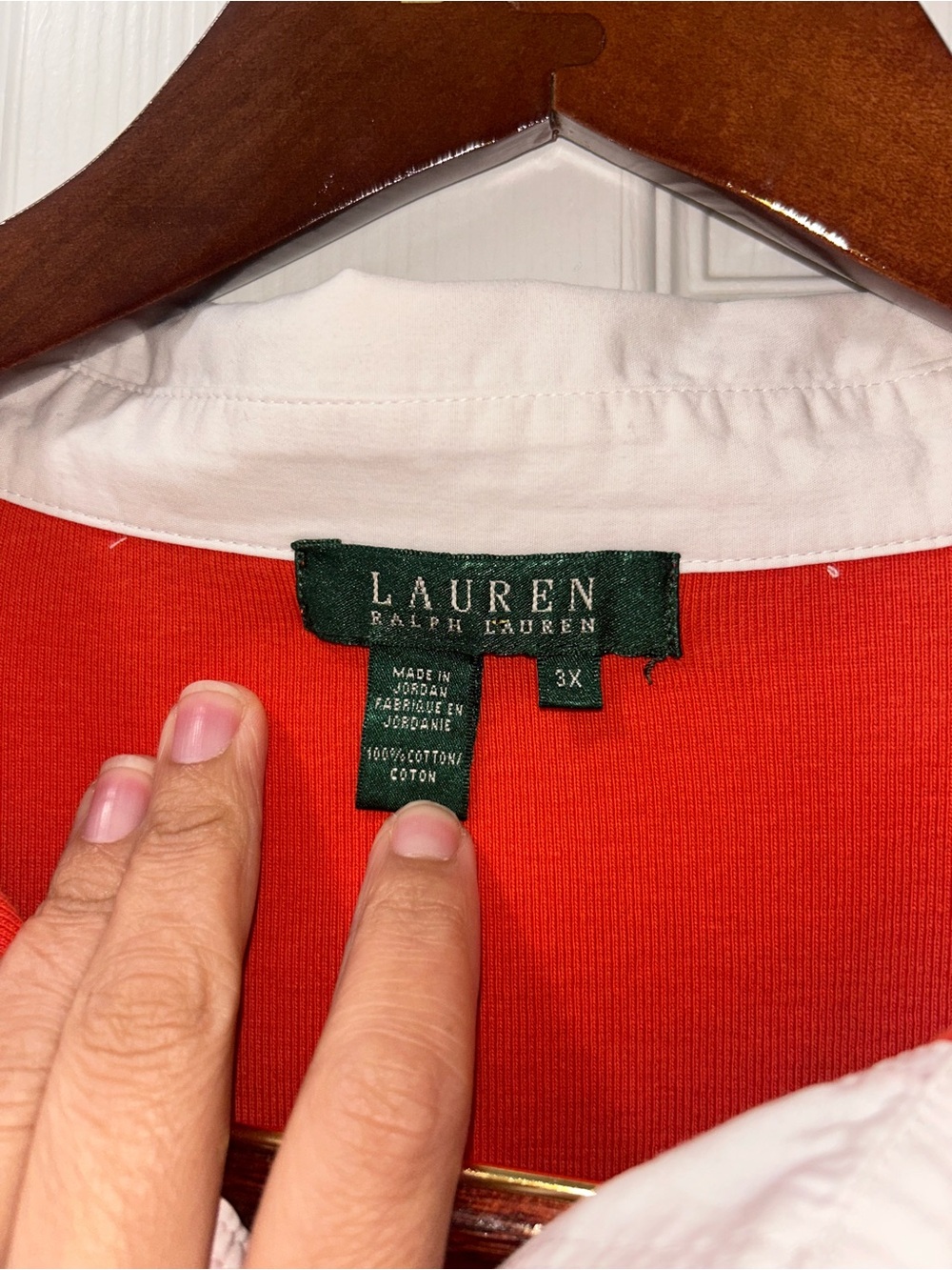 Lauren Ralph Lauren 3X Orange & White Collared Polo Shirt 100% Cotton - Picture 4 of 5